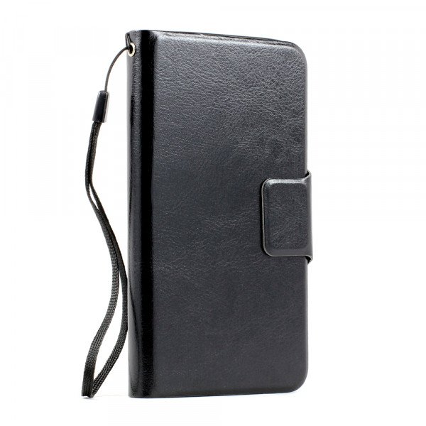 Wholesale Samsung Galaxy S5 SM-G900 Slim Flip Leather Wallet TPU Case with Strap and Stand (Black)